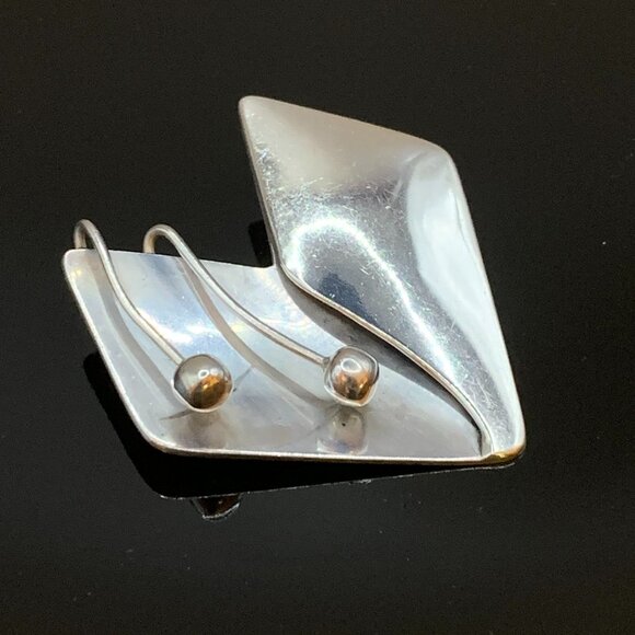 TAXCO Modernist Heart Brooch by Melicio Rodriguez Vtg 925 Sterling Silver Rare - Picture 2 of 7